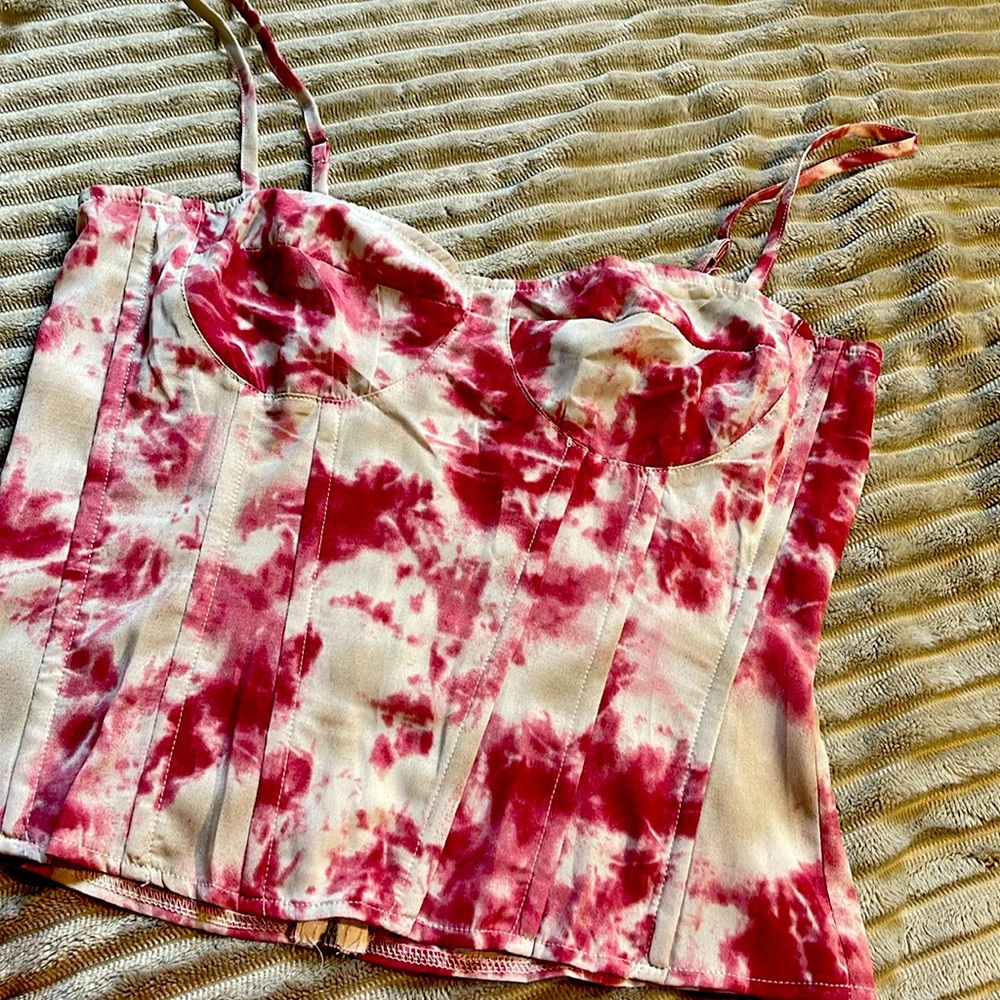 NWT , PLT , Fuchsia Tie Dye Structured Corset Top